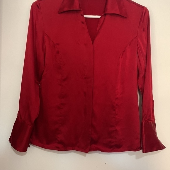 Kate Hill Ruby Red Silk Blouse Late 90s/Early 2000s Jewel Tone (2P Petite) - Picture 4 of 10